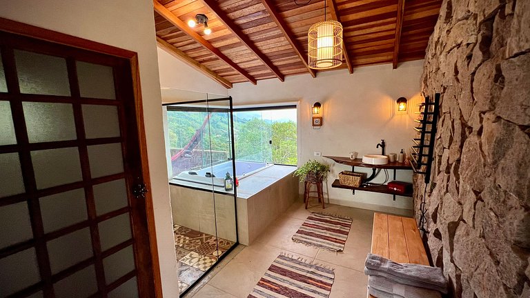 Cabana Rinoceronte - banheira vista Pedra do Baú