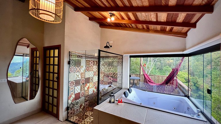 Cabana Rinoceronte - banheira vista Pedra do Baú